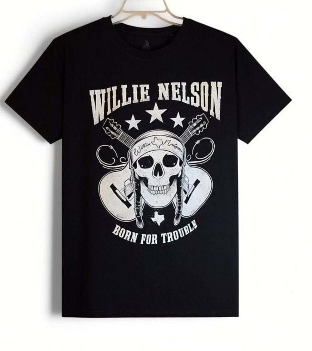 Willie Nelson Born For Trouble Skull Black T-Shirt